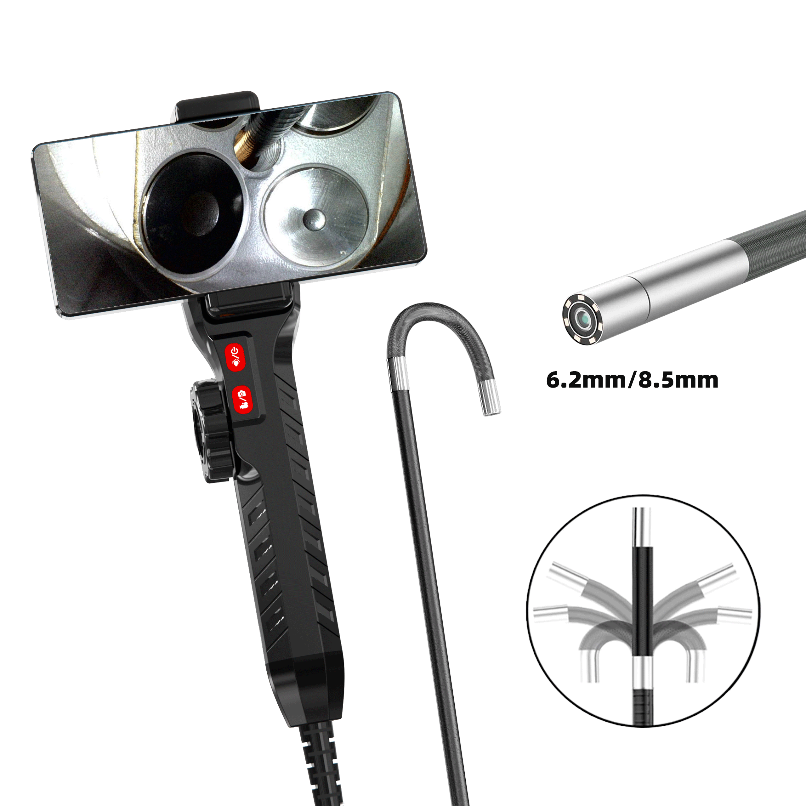 1080P endoscoop, 6 mm lens 2-weg geschikt voor auto-dieselmotor koolstofafzettingsdetectie, luchtvaartdetectie