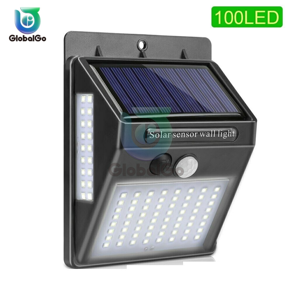 100 led-zonnelampen voor buiten, straatlamp op zonne-energie, pir-bewegingssensor, wandlamp, waterdichte, op zonne-energie werkende verlichting voor tuin en zwembad.