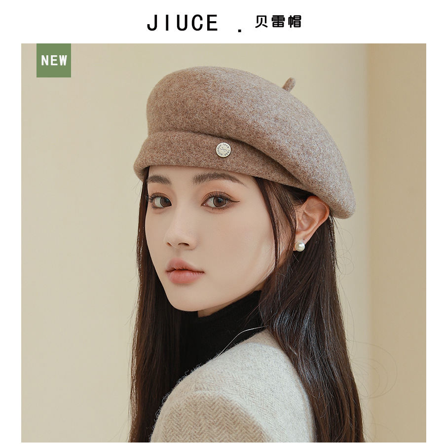 Baret Hoed Dames Herfst Winter Licht Luxe Wolmix Show Gezicht Kleine Mode Schilder Hoeden Engeland Retro Bud Cap: Lavendel