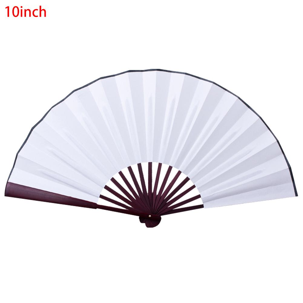 Abanicos plegables de tela de seda de 8 /10 pulgadas para fiestas de baile y bodas, ventilador de mano plegable de seda de plástico, de seguidor de mano de Color sólido para verano: White / 10 inch