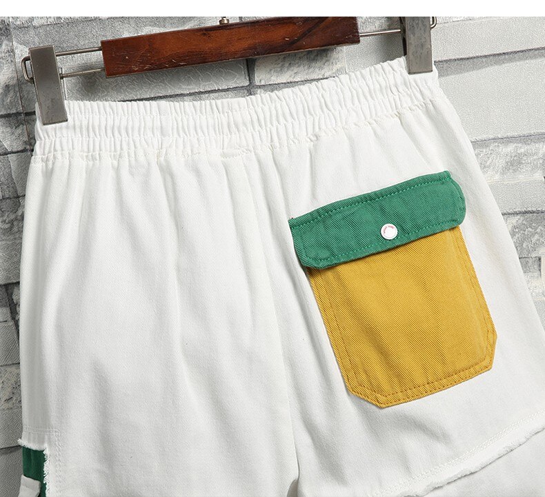 Sommar män casual shorts vita jeansshorts bra män bomull lösa shorts jeans elastisk midja jeansshorts