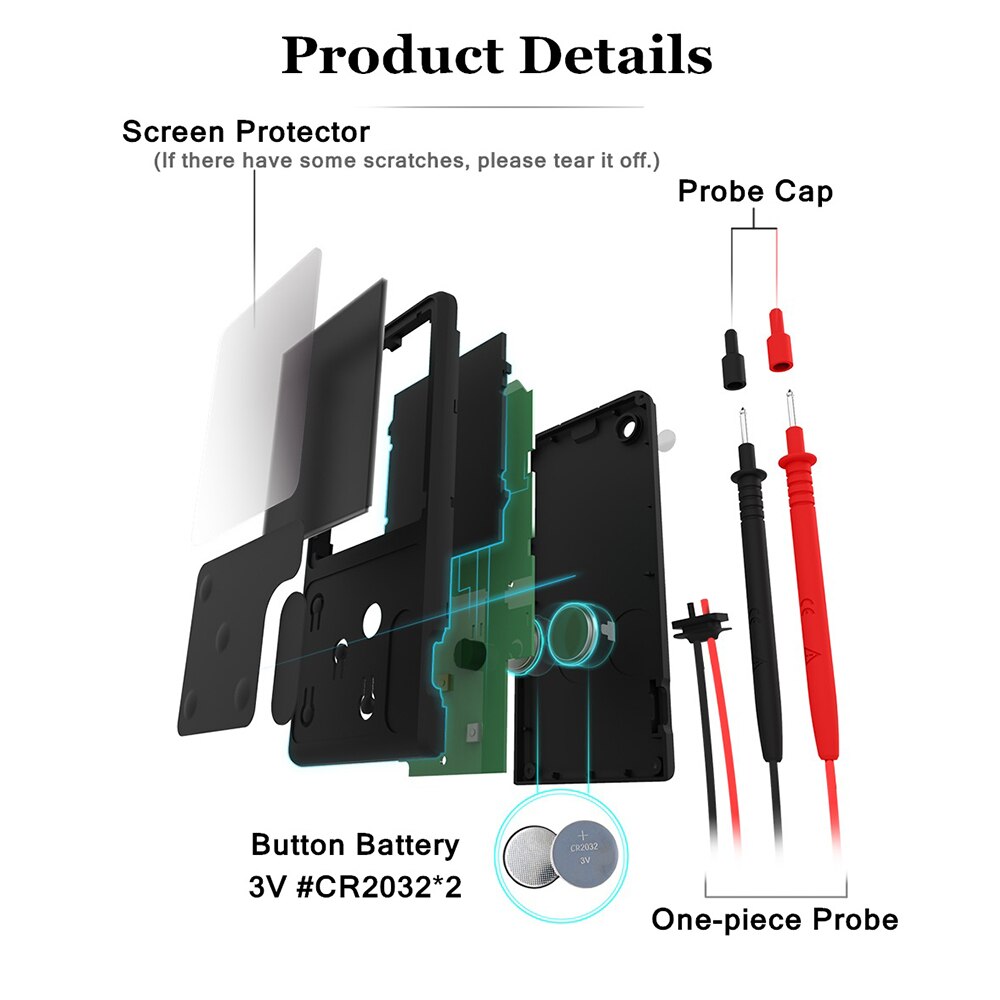Digital Multimeter True RMS 9999 Counts Digital Multimeter Ultra-large EBTN LCD Screen 3-Line Display Fully Auto-Range DMM