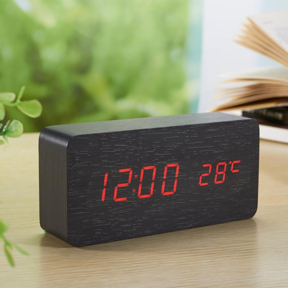 Nordic Simplicity LED Multifunctional Wooden Home Electronic Alarm Clock Mute Digital Display Clock Bedroom Desk Clock: Red