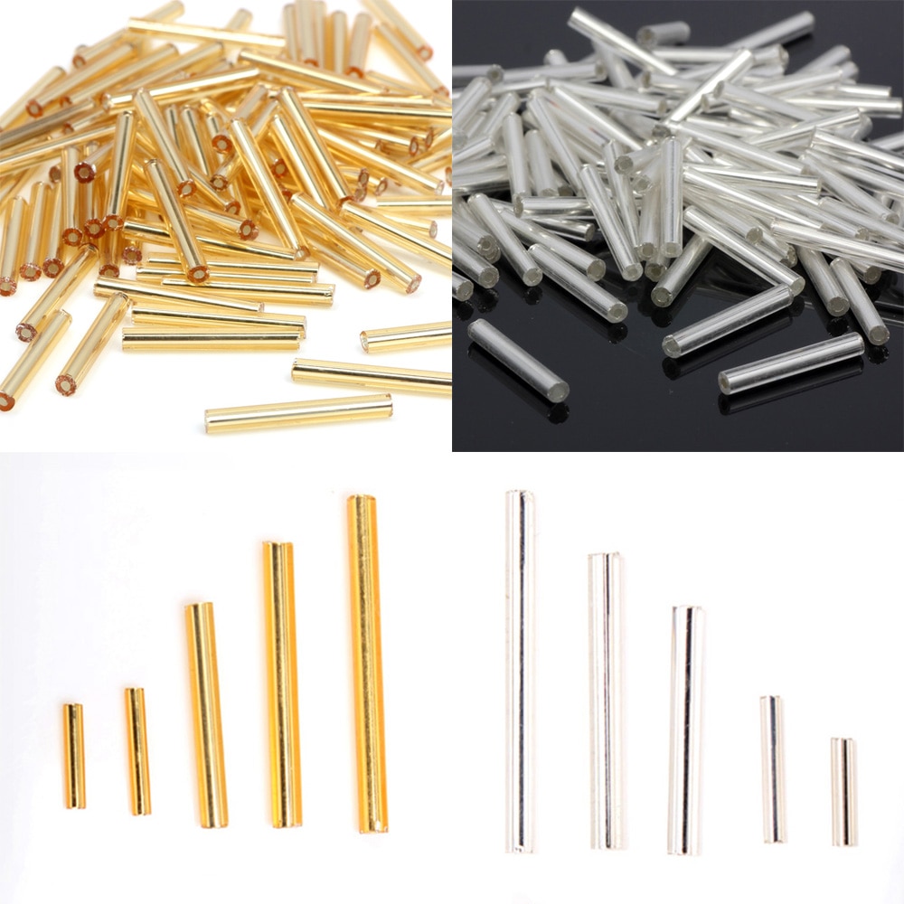 OlingArt Gold Silver 45g/lot Silver-Lined Glass Seed Beads 9-30mm Bugle Tube necklace Bracelet earrings DIY jewelry making