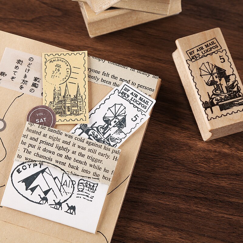 Tampons de voyage Vintage, tampons de voyage dans le monde, tampons en caoutchouc, tampons en bois, tampons standard, pour papeterie scrapbooking, DIY bricolage, 2 pièces/ensemble