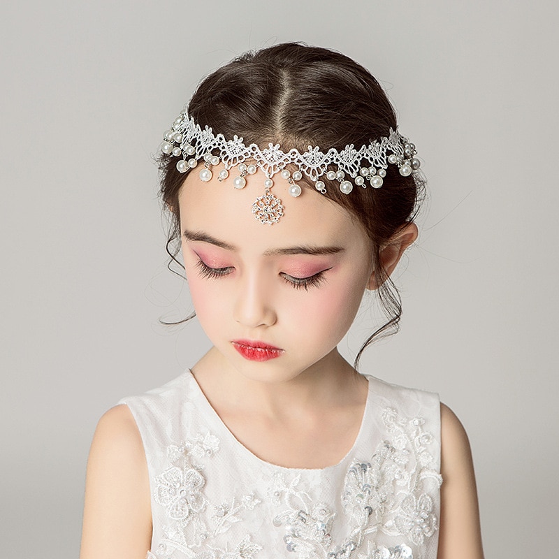 Pageant Flower Girl Tiara Hair Accessories Pearls Wedding Party Shining Crown