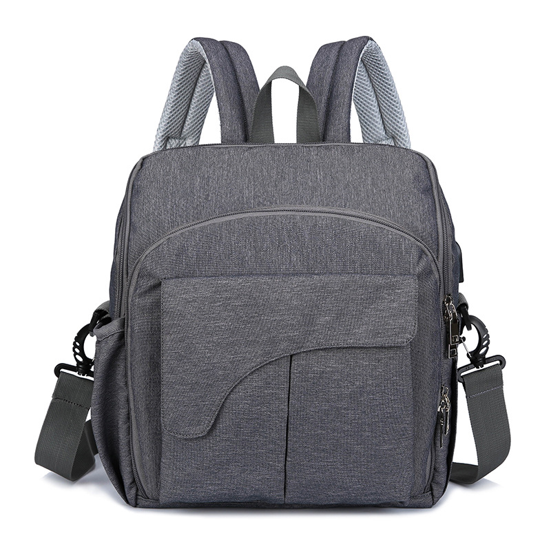 Dobbelt skulder moder taske multifunktionel bærbar baby pleje taske med stor kapacitet: Mørkegrå