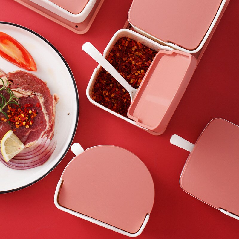 1 Set Plastic Sugar Bowl with Spoon Kitchen Salt Container Salt And Pepper Spice Bottle