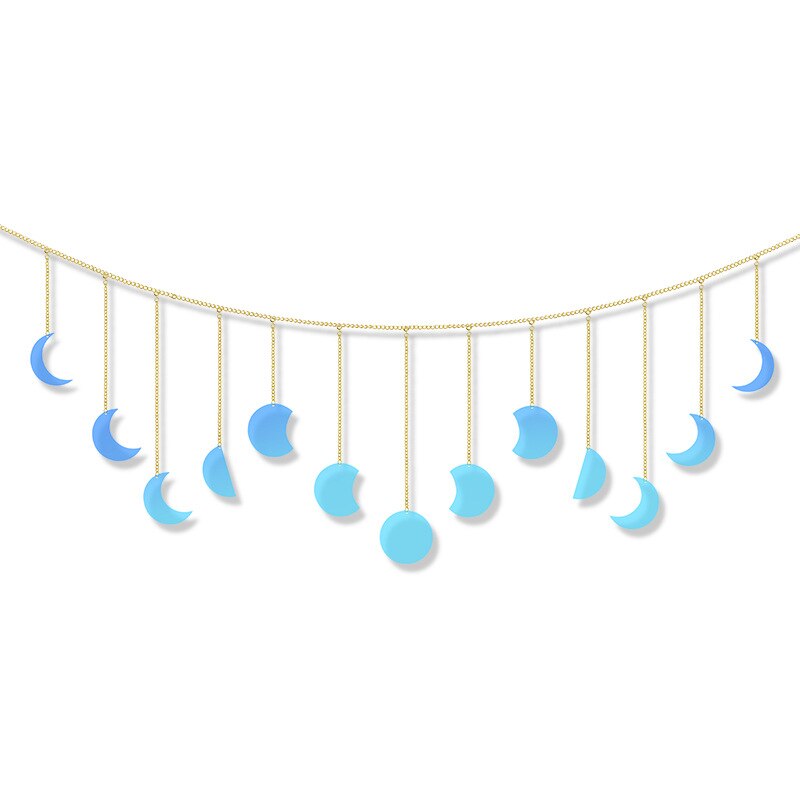 Décoration murale suspendue en forme de lune ou de soleil, pièce ronde en métal, pour salon, pour enfants, avec chaînes: D2-1PC