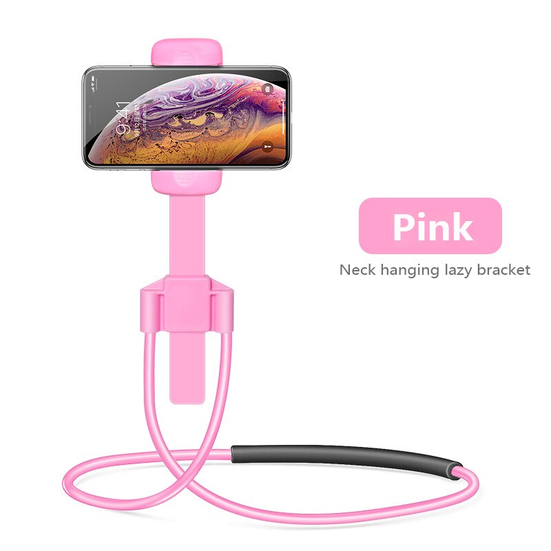 Flexible Mobile Phone Holder Tablet Holder Hanging Neck Lazy Necklace Bracket Bed 360 Degree Phones Tablet Holder Stand: pink phone type