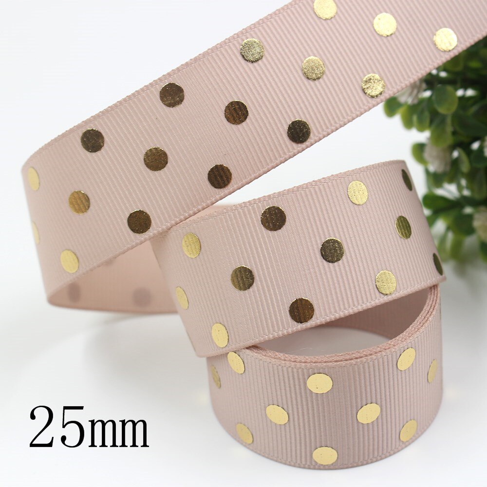 I-19814-1911,1 ''25mm,10yards de rubans gros-grain imprimés à pois dorés, accessoires et décorations: I-19814-1915