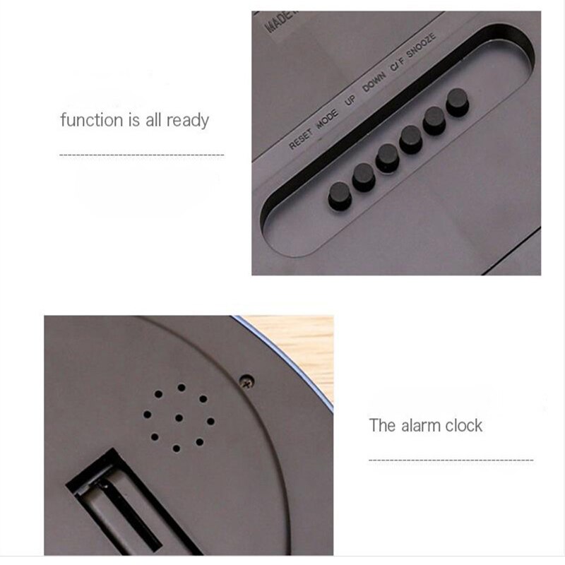 Number Display LED Electronic Wall Clock Snooze Table Clock Mute Bracket Clock Round LCD with Calendar Temperature