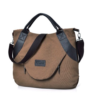 Bolsa de lona feminina com zíper, bolsa de ombro grande para mulheres, casual, sacola de compras, bolsa carteiro, para viagem, novo, 2021: Marrom