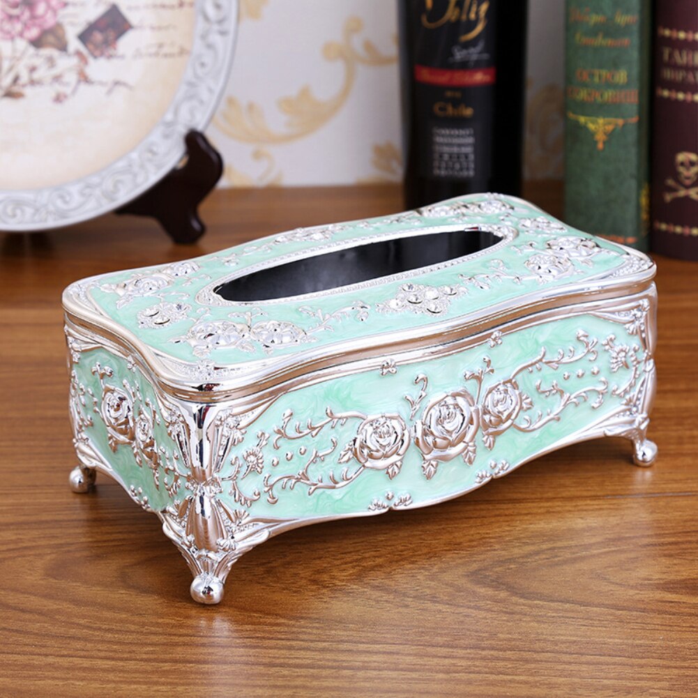 Caja de pañuelos para toallas de papel, color dorado y plateado, para guardar servilletas, organizador para el hogar, hotel, bar y coche.: Verde plata