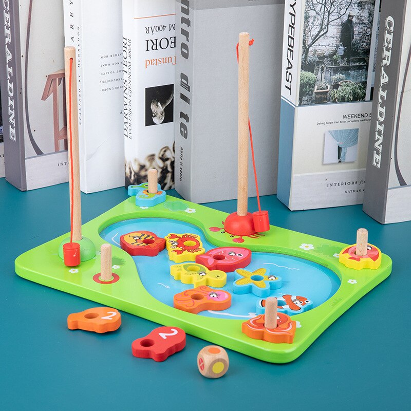 Kinderen Educatief Houten Dubbele Pole Vissen Magnetische Game Ouder Kind Interactieve 3d Vis Onderwijs Speelgoed Outdoor Funny Speelgoed