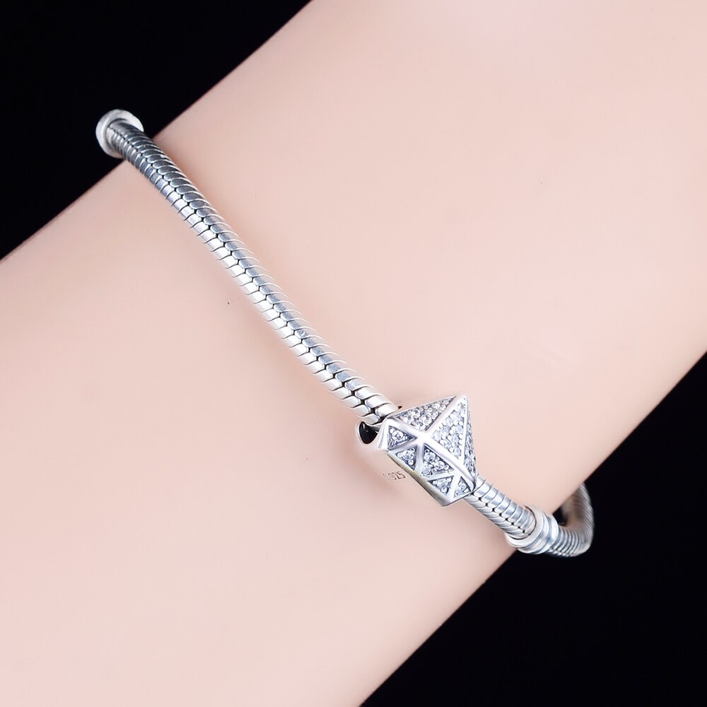 Geometric Cone Charms Fits Original Charms Bracelet Jewelry Newest Spring Collection 925 Sterling Silver Clear Zircon Beads