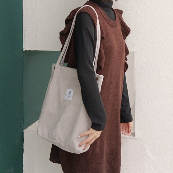 PUBGS, bolso de mujer, bolso de hombro informal, bolso de mano de loneta, alta capacidad, plegable, reutilizable, bolso de compras de pana para niña: Gray