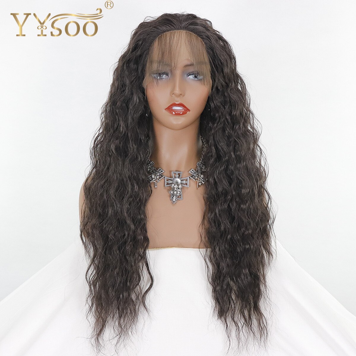 YYsoo Long Black Synthetic Lace Front Wig for Blac... Grandado