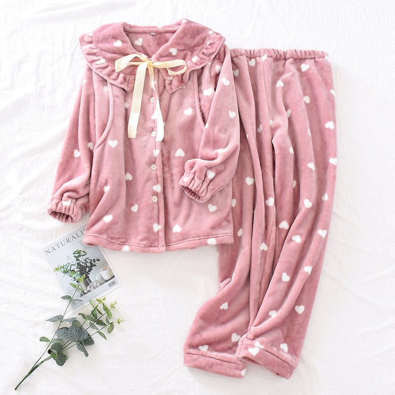 Frauen Pyjama Mutterschaft Schlaf Schwangerschaft Kleidung Herbst Winter Neue Flanell Schwangere Pijama Stillen Nachtwäsche: 2 / XL