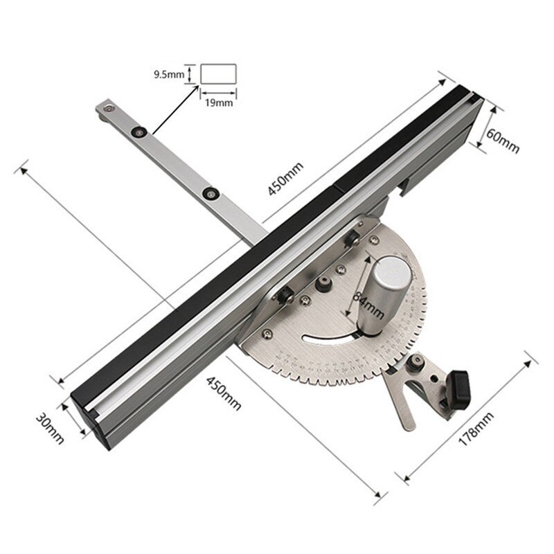 450mm Angle Miter Gauge Sawing Assembly Ruler Box Joint Jig Track Stop Limit Profile Fence Woodworking Tools Table Saw Router