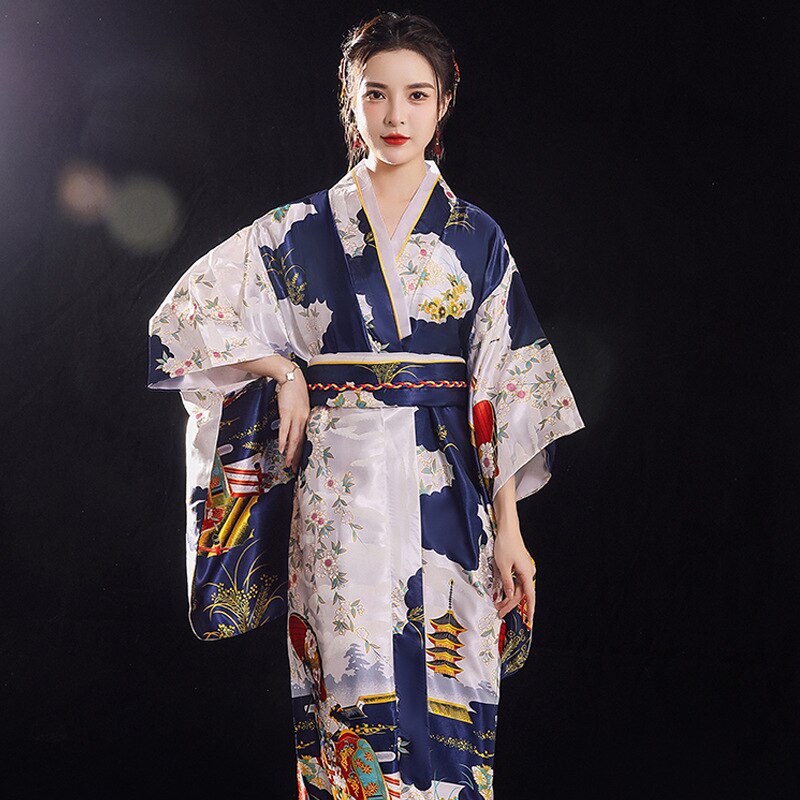 Japanse Traditionele Kimono Voor Vrouwen Herfst Winter Lange Mouw Losse Afdrukken Pyjama Dames Stage Performance Cosplay Kostuum: Color4