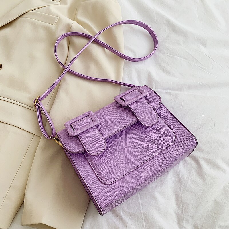 Krokodillemønster firkantet crossbody-veske høy pu-lær dameveske reise skulder messenger bag: Lilla