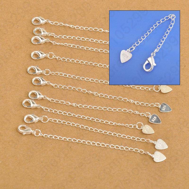 GIEMI di Marca 40 Pz/lotto 925 Sterling Silver Catene di Estensione Della Coda Con Il Cuore Tag Aragosta Catenacci Per I Braccialetti Della Collana Accessori