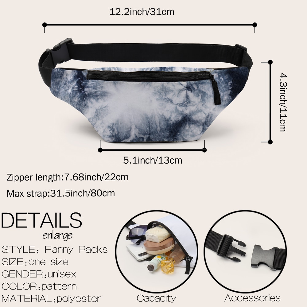 Deanfun 3d trykte midje vesker marmor korn mønstret fanny pakke med glidelås til kvinner boms bag til reiser  d18016