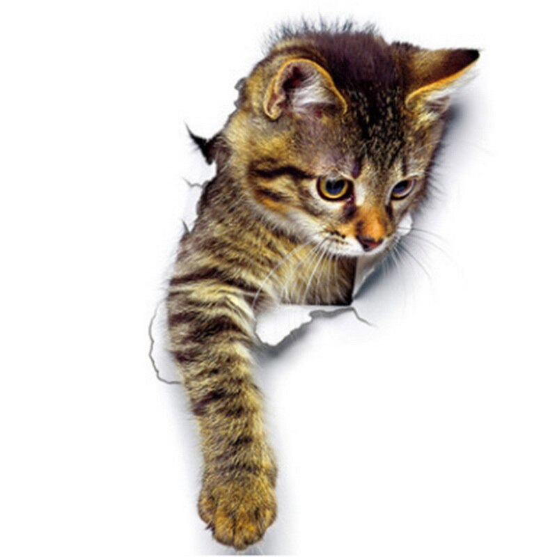 Pegatinas de vinilo 3D para el baño de gatos, vinilo impermeable con de Gato Azul encantador para la pared del baño: 03
