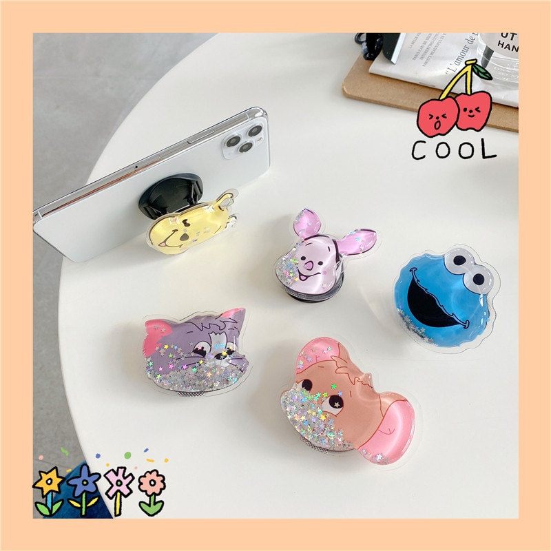 universal cute quicksand bear mobile phone grip telescopic mobile phone holder finger holder for all mobile phones