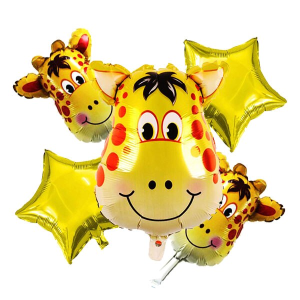 5 Stuks Koeien & Mini Koeien En 18 Inch Star Ballonnen Feestartikelen, animal Party Mylar Ballon Voor Verjaardag Ballon Boeket Decor: giraffe set