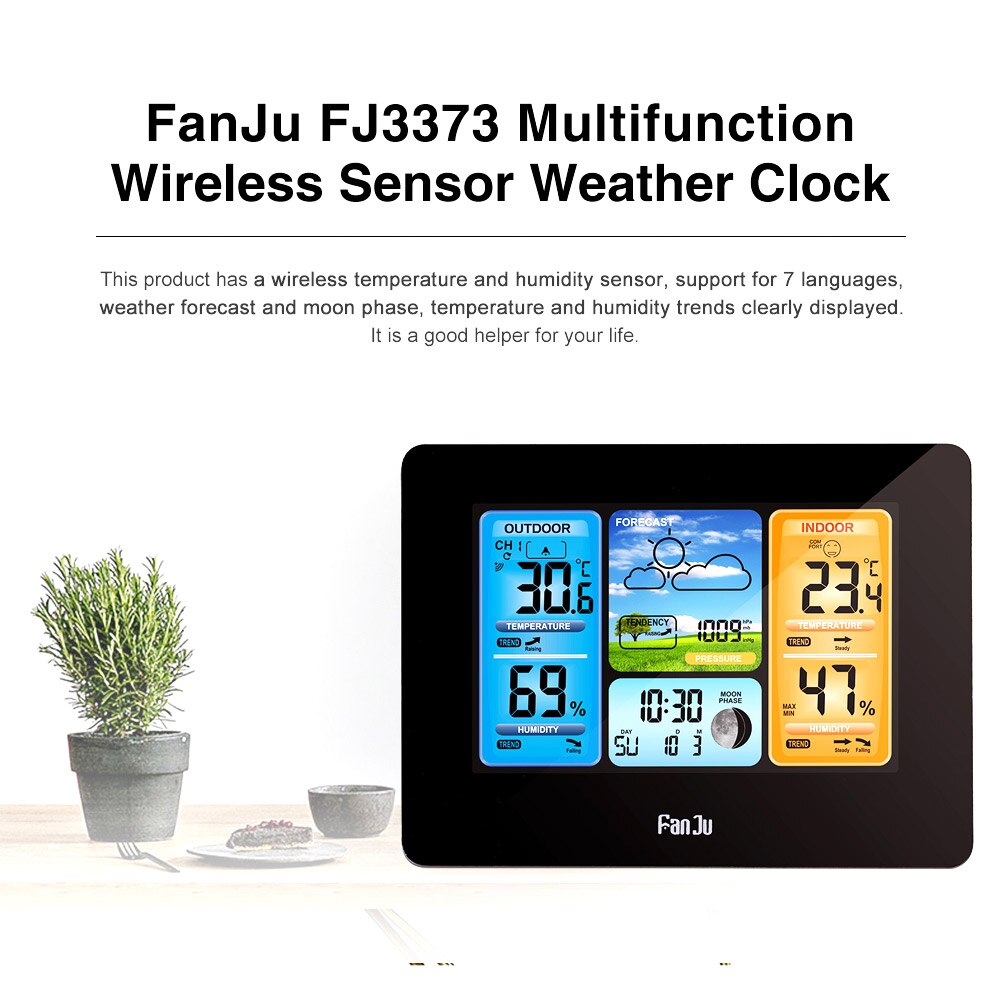 FJ3373 Multifunction Digital Weather Station LCD Alarm Clock Indoor Outdoor Weather Forecast Barometer Thermometer Hygrometer