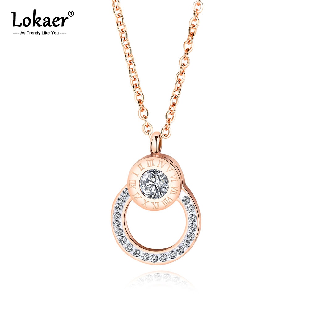 Lokaer na moda aço inoxidável gargantilha colares rosa cor de ouro aaa zircon roma números pingente colar para meninas femininas n17077