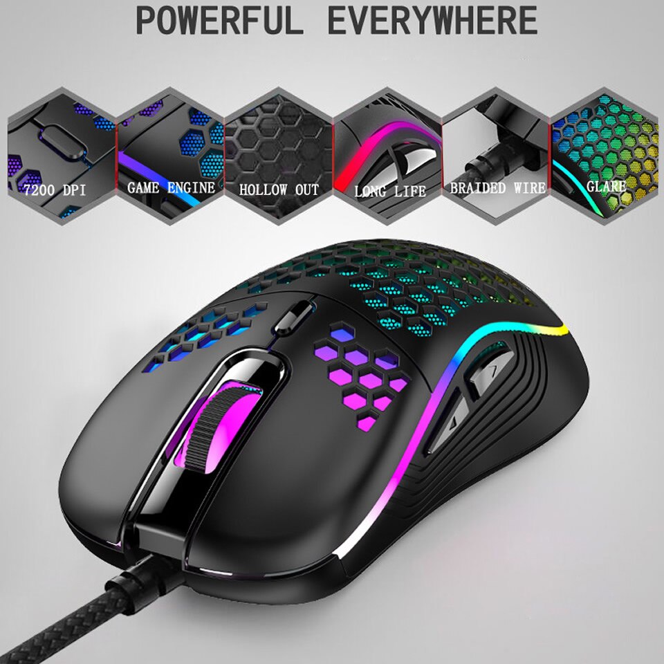 Lichtgewicht Rgb Gaming Muis 7200Dpi Honingraat Shell Muis Ergonomische Muizen Met Ultra Weave Kabel Voor Computer Gamer Pc Desktop