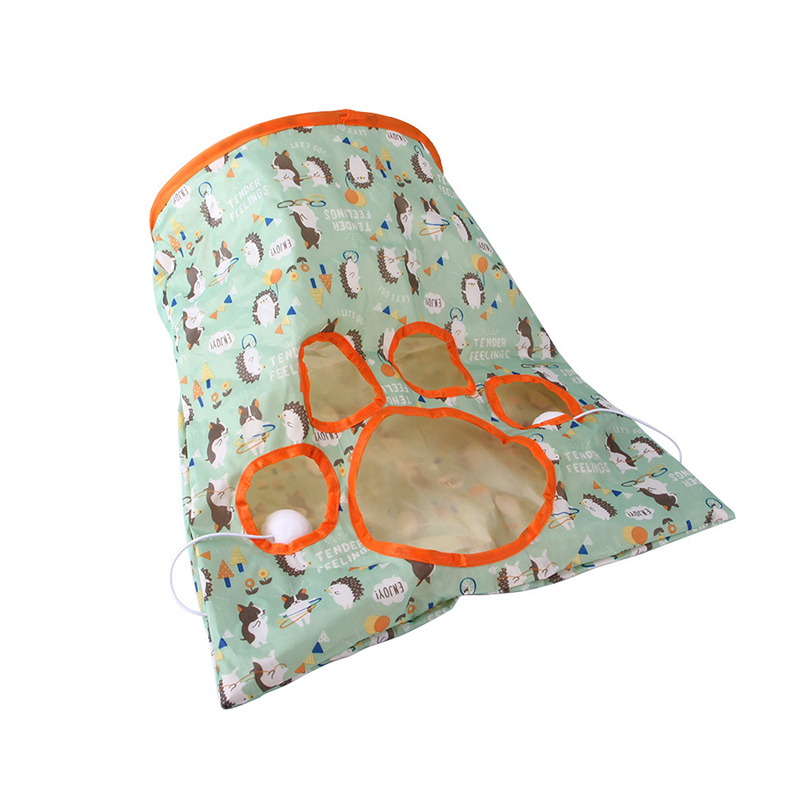 Túnel plegable para gatos, juguete interactivo con 5 agujeros, divertido, tubos de juego, bolas, Gog, hámster, conejo, accesorios para mascotas, 1 ud.: Green hedgehog