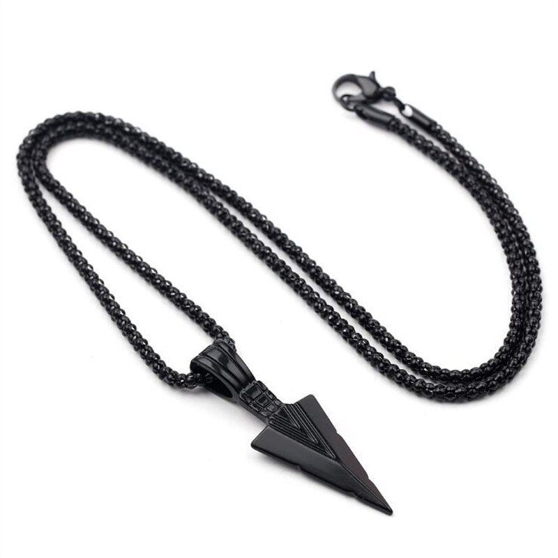 Collar largo con colgante de flecha para hombre, cadena de joyería negra mate, Hip Hop, Punk, Rock, de Navidad y Halloween