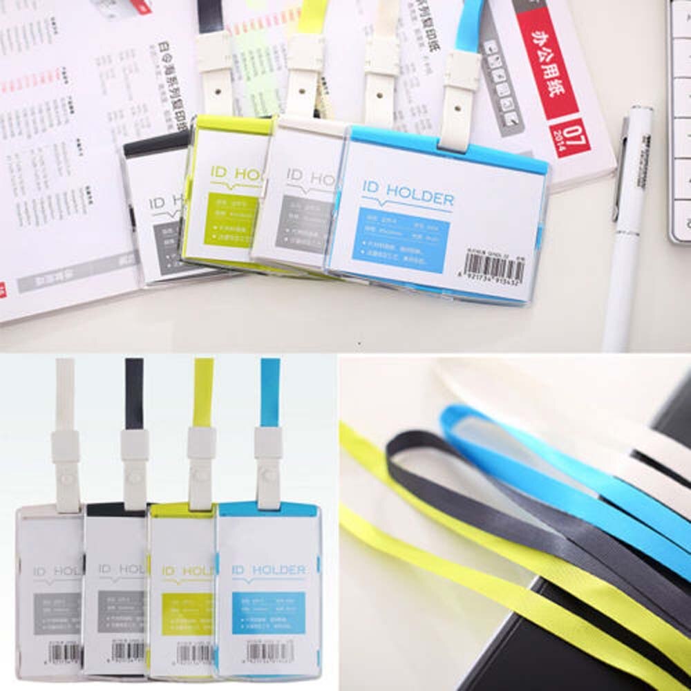 Credit ID Card Badge Tag Holder Hard Plastic Pocket Pass Case Neck Strap Lanyard Labels & Indexes Back to School