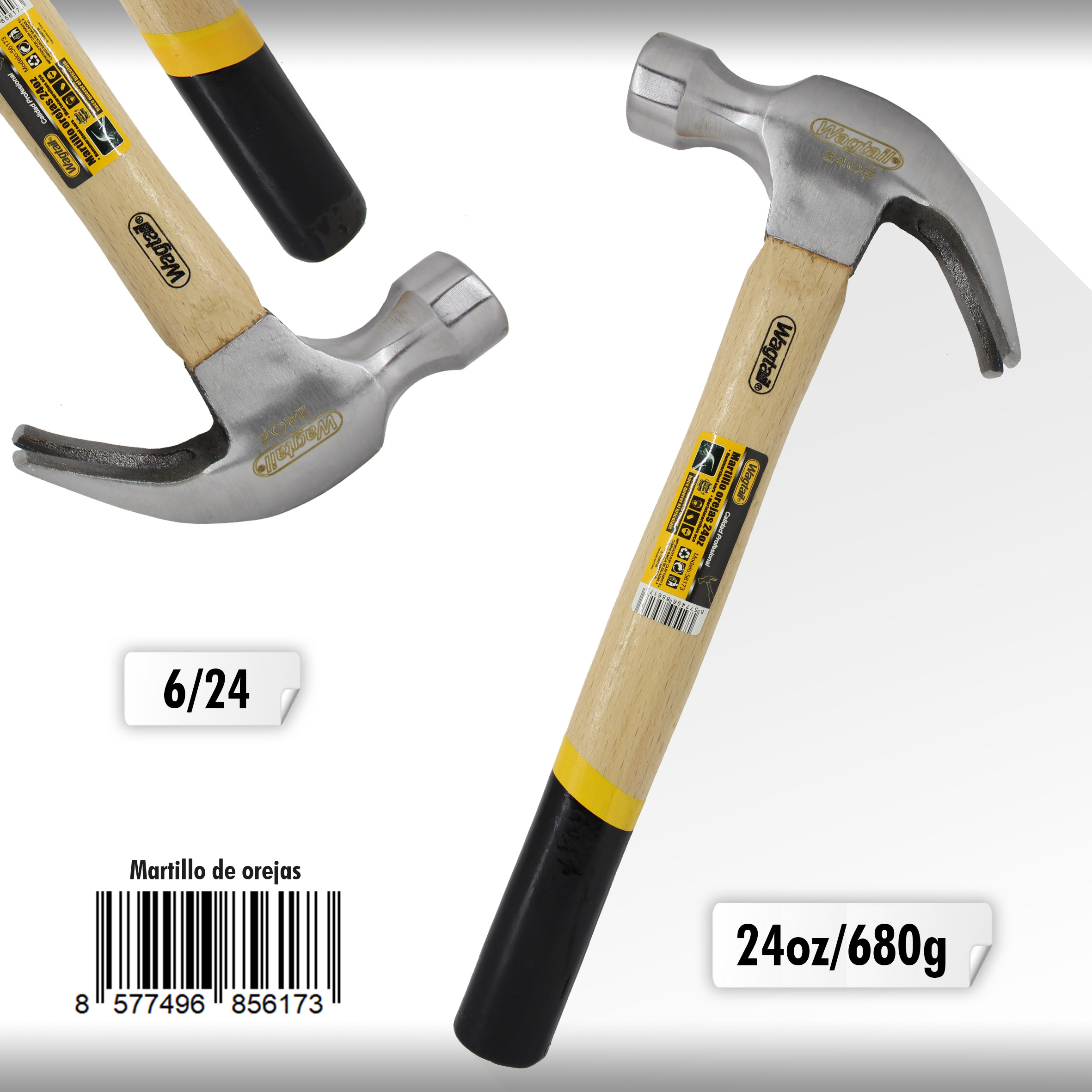 Wagtail Martillo de carpintero, martillo de orejas con mango de madera, martillo de clavos, martillo de garra, herramientas taller mecanico, herramientas de mano, herramientas carpinteria