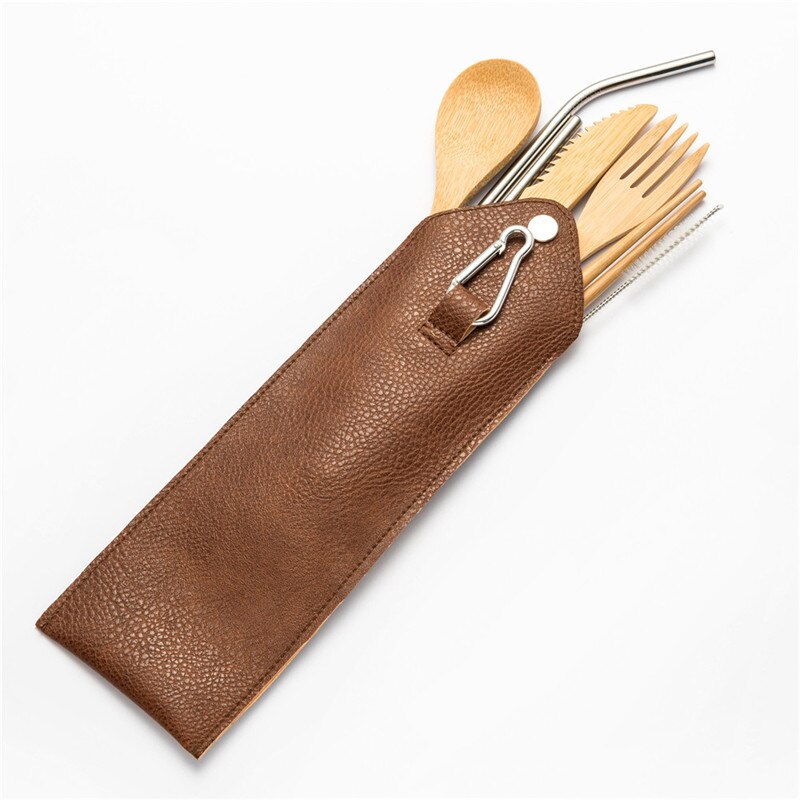 Resebestick set utomhus bambu servis set bestick trä bestick redskap kök inkluderar kniv gaffel sked set för picknick