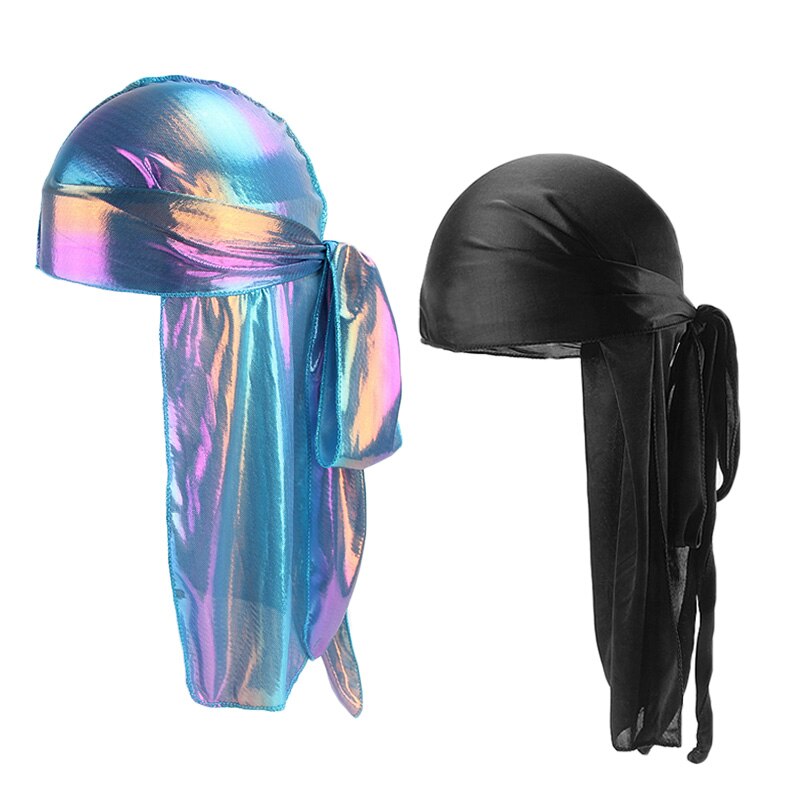 Silky Durags Men Durag Long Tail Doo Rag Black And Colorful BreathableTurban Pirate Solid Headwear 2pcs/lot: Blue