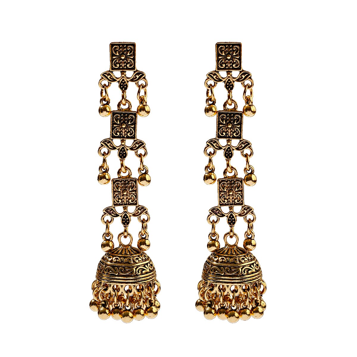 Retro Gold Earrings Indian Jewelry For Women Geometric Boho Long Bell Tassel Statement Wedding Vintage Earrings: 353-1