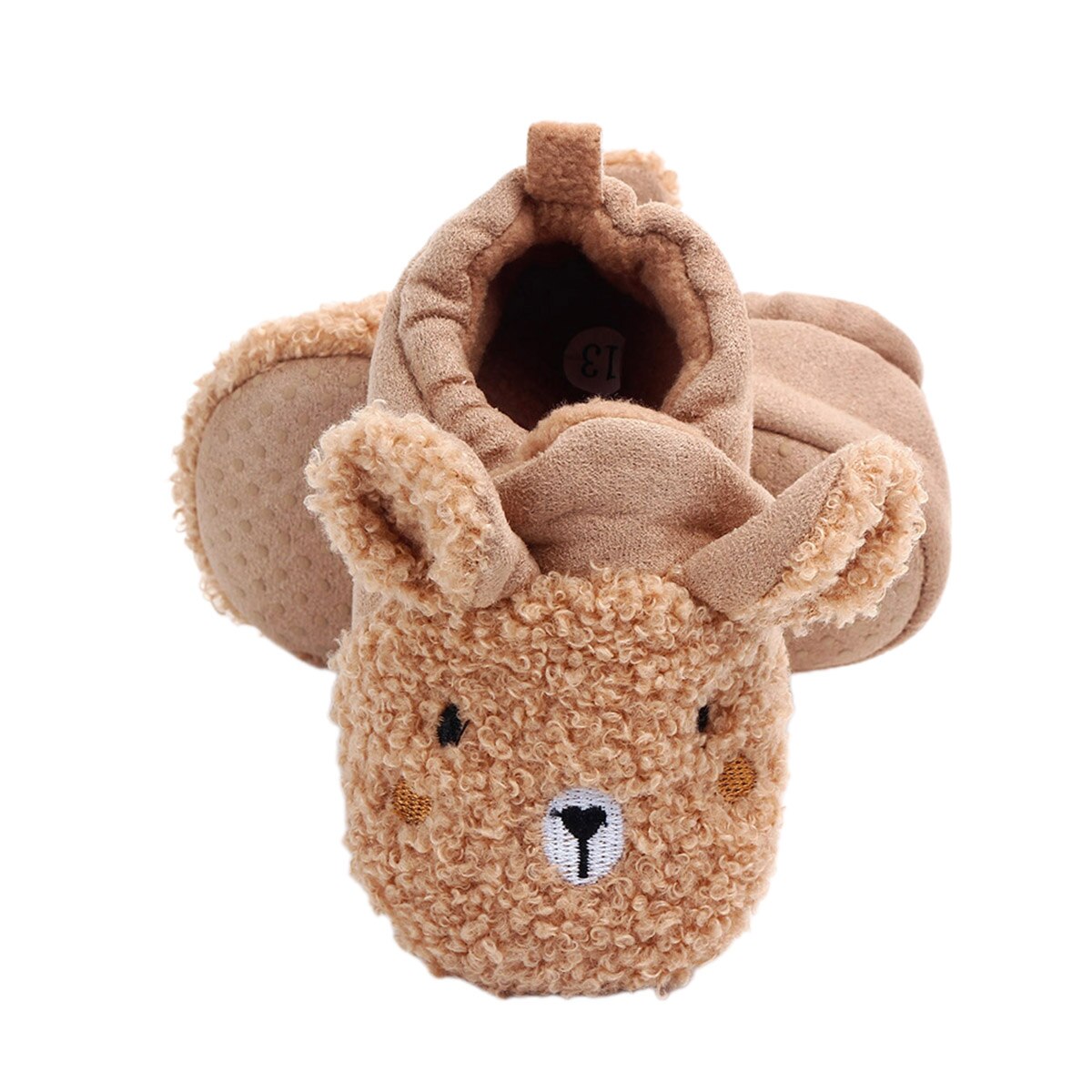 Bebis pojkar tjejer fleece tossor mjuk sula vinter varma tofflor halkfria spädbarn hus spjälsäng skor med djur öron
