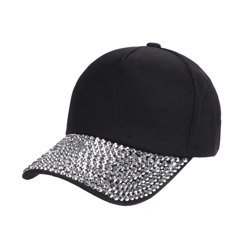 Womail, gorros, sombrero para niñas, niños, gorra de béisbol lisa de béisbol con remaches, nueva para mujeres, gorra de béisbol con diamantes de imitación, sombrero con forma de pata, Mar27: Black