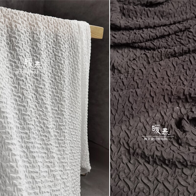 Unique Chiffon Pleated Fabric Geometric Figure Texture Black White DIY Decor Props HanFu Skirt Gown Sewing Dress Fabric
