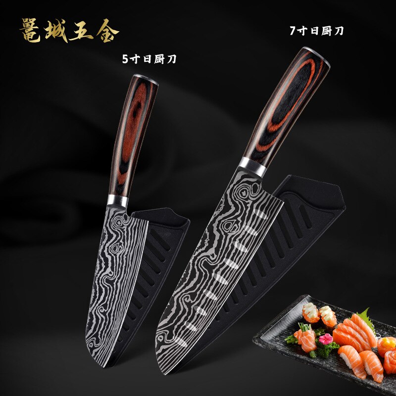 Cuchillo de Chef KnivesHigh de acero inoxidable, dibujo de Damasco, Gyuto, cuchillo de Santoku: 2PCS