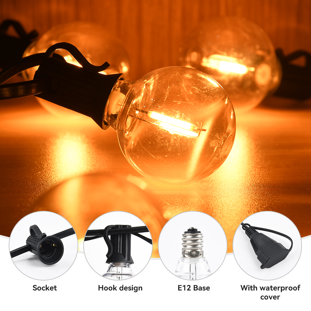 Guirnaldas de luces LED G40, guirnalda de luces IP44 para Patio, 15M, 30M, 36M, luces de jardín, luces decorativas para exteriores para boda