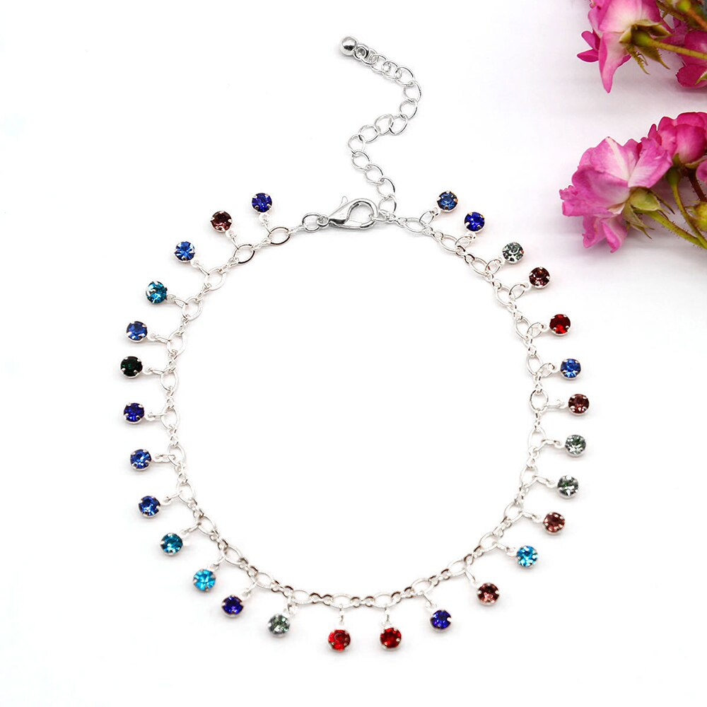 Mode Voet Sieraden Charm Multi Kleur Zirkoon Enkelband Voor Vrouwen Strass Kwastje Anket Armband Foot Chain Been Sieraden: 2