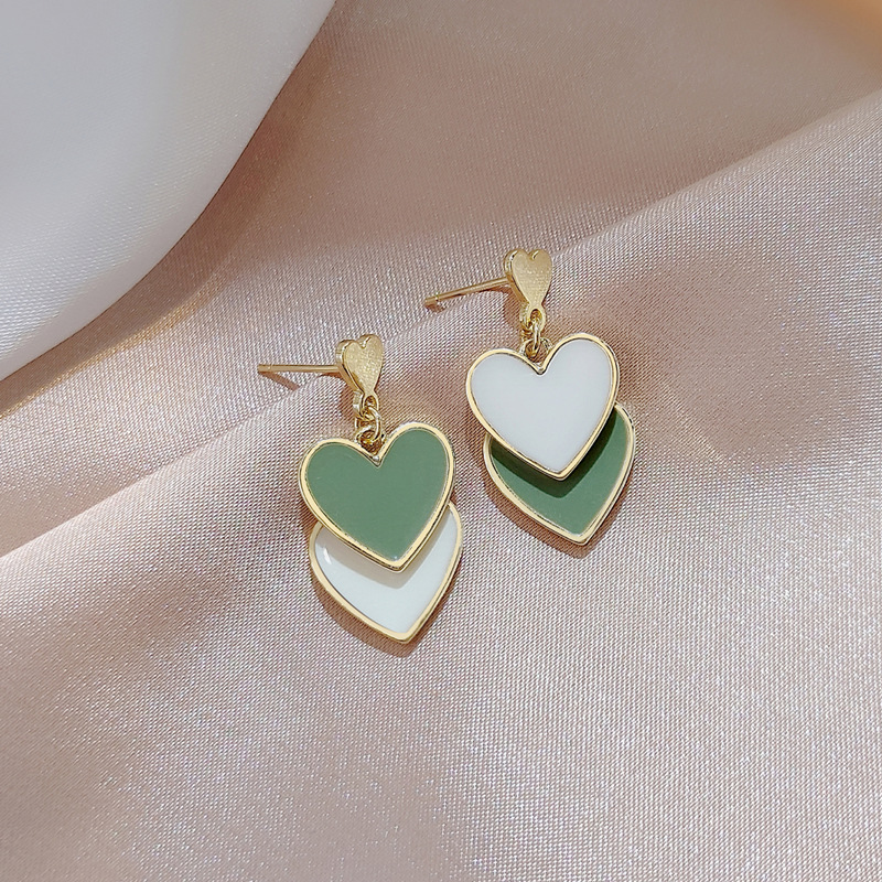 Brincos de gota bonitos em forma de coração feminino vintage moda verde e branco amor pendientes brincos para mulheres jóias presentes