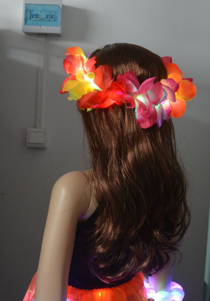 12 sztuk elastyczne doprowadziło hawaje hawajczyk Lei kwiatowa opaska światło w górę kwiat korona na urodziny ślub impreza świetlny kostium świąteczny: 1szt zabarwienie