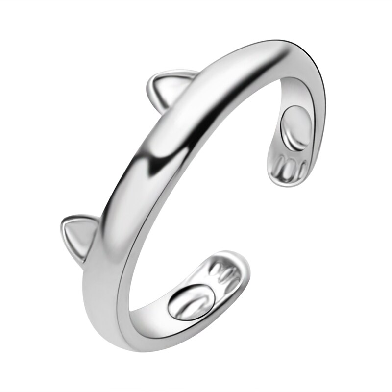 Leuke Zilveren Kleur Kat Oor Open Ringen Voor Vrouwen Mode Metalen Vinger Meisjes Partij Sieraden Verstelbare Animal Manchet Ring Mooie